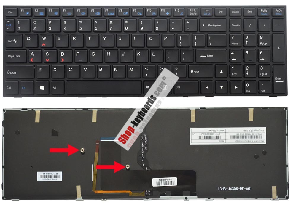 Clevo MP-13H83U4J4306 Keyboard replacement